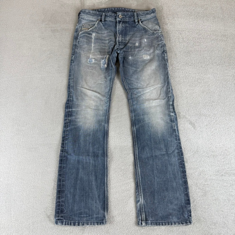 Diesel Krooley Slim Carrot Jeans Mens 29x30 Blue Denim Distressed Whisker Italy